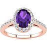 1 Carat Oval Shape Amethyst and Halo Diamond Ring In 14 Karat Rose Gold Image-1