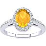 1 Carat Oval Shape Citrine and Halo Diamond Ring In 14 Karat White Gold Image-1