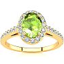 1 Carat Oval Shape Peridot and Halo Diamond Ring In 14 Karat Yellow Gold Image-1