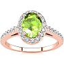 1 Carat Oval Shape Peridot and Halo Diamond Ring In 14 Karat Rose Gold Image-1