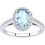 Aquamarine Ring: Aquamarine Jewelry: 1 Carat Oval Shape Aquamarine and Halo Diamond Ring In 14 Karat White Gold Image-1