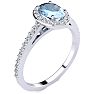 Aquamarine Ring: Aquamarine Jewelry: 1 Carat Oval Shape Aquamarine and Halo Diamond Ring In 14 Karat White Gold Image-2