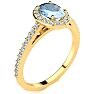 Aquamarine Ring: Aquamarine Jewelry: 1 Carat Oval Shape Aquamarine and Halo Diamond Ring In 14 Karat Yellow Gold Image-2