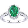 1 Carat Oval Shape Emerald and Halo Diamond Ring In 14 Karat White Gold