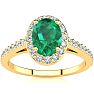 1 Carat Oval Shape Emerald and Halo Diamond Ring In 14 Karat Yellow Gold Image-1
