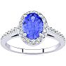 1 1/4 Carat Oval Shape Tanzanite and Halo Diamond Ring In 14 Karat White Gold Image-1