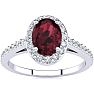Garnet Ring: Garnet Jewelry: 1 1/3 Carat Oval Shape Garnet and Halo Diamond Ring In 14 Karat White Gold Image-1