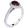 Garnet Ring: Garnet Jewelry: 1 1/3 Carat Oval Shape Garnet and Halo Diamond Ring In 14 Karat White Gold Image-2