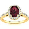 Garnet Ring: Garnet Jewelry: 1 1/3 Carat Oval Shape Garnet and Halo Diamond Ring In 14 Karat Yellow Gold Image-1