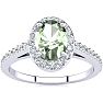 1 Carat Oval Shape Green Amethyst and Halo Diamond Ring In 14 Karat White Gold Image-1