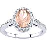 1 Carat Oval Shape Morganite and Halo Diamond Ring In 14 Karat White Gold