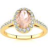 1 Carat Oval Shape Morganite and Halo Diamond Ring In 14 Karat Yellow Gold Image-1