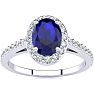 1 1/3 Carat Oval Shape Sapphire and Halo Diamond Ring In 14 Karat White Gold Image-1