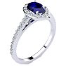 1 1/3 Carat Oval Shape Sapphire and Halo Diamond Ring In 14 Karat White Gold Image-2