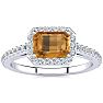 1 1/4 Carat Citrine and Halo Diamond Ring In 14 Karat White Gold Image-1