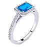 1 1/2 Carat Blue Topaz and Halo Diamond Ring In 14 Karat White Gold Image-2