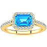 1 1/2 Carat Blue Topaz and Halo Diamond Ring In 14 Karat Yellow Gold Image-1