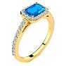 1 1/2 Carat Blue Topaz and Halo Diamond Ring In 14 Karat Yellow Gold Image-2