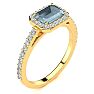 Aquamarine Ring: Aquamarine Jewelry: 1 1/4 Carat Aquamarine and Halo Diamond Ring In 14 Karat Yellow Gold Image-2