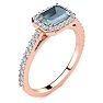 Aquamarine Ring: Aquamarine Jewelry: 1 1/4 Carat Aquamarine and Halo Diamond Ring In 14 Karat Rose Gold Image-2