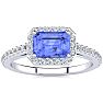 1 1/2 Carat Tanzanite and Halo Diamond Ring In 14 Karat White Gold Image-1