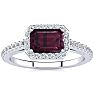 Garnet Ring: Garnet Jewelry: 1 1/2 Carat Garnet and Halo Diamond Ring In 14 Karat White Gold Image-1