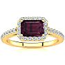 Garnet Ring: Garnet Jewelry: 1 1/2 Carat Garnet and Halo Diamond Ring In 14 Karat Yellow Gold Image-1