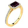 Garnet Ring: Garnet Jewelry: 1 1/2 Carat Garnet and Halo Diamond Ring In 14 Karat Yellow Gold Image-2