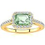 1 1/4 Carat Green Amethyst and Halo Diamond Ring In 14 Karat Yellow Gold Image-1