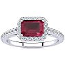 1 1/3 Carat Ruby and Halo Diamond Ring In 14 Karat White Gold Image-1