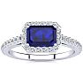 1 1/2 Carat Sapphire and Halo Diamond Ring In 14 Karat White Gold Image-1