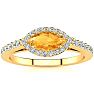 3/4 Carat Marquise Shape Citrine and Halo Diamond Ring In 14 Karat Yellow Gold