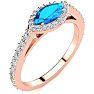 1 Carat Marquise Shape Blue Topaz and Halo Diamond Ring In 14 Karat Rose Gold Image-2