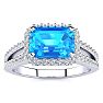 1 1/2 Carat Antique Blue Topaz and Halo Diamond Ring In 14 Karat White Gold Image-1