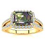 1-1/3 Carat Octagon Shape Mystic Topaz Ring With Diamond Halo In 14 Karat Yellow Gold Image-1