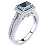Aquamarine Ring: Aquamarine Jewelry: 1 1/3 Carat Antique Aquamarine and Halo Diamond Ring In 14 Karat White Gold Image-2