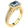 Aquamarine Ring: Aquamarine Jewelry: 1 1/3 Carat Antique Aquamarine and Halo Diamond Ring In 14 Karat Yellow Gold Image-2