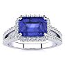 1 1/2 Carat Antique Tanzanite and Halo Diamond Ring In 14 Karat White Gold Image-1