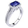 1 1/2 Carat Antique Tanzanite and Halo Diamond Ring In 14 Karat White Gold Image-2
