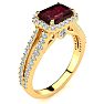 Garnet Ring: Garnet Jewelry: 1 3/4 Carat Antique Garnet and Halo Diamond Ring In 14 Karat Yellow Gold Image-2