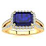 1 1/2 Carat Antique Sapphire and Halo Diamond Ring In 14 Karat Yellow Gold Image-1