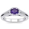 1 Carat Oval Shape Antique Amethyst and Halo Diamond Ring In 14 Karat White Gold Image-1
