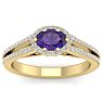 1 Carat Oval Shape Antique Amethyst and Halo Diamond Ring In 14 Karat Yellow Gold Image-1