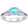 1 1/2 Carat Oval Shape Antique Blue Topaz and Halo Diamond Ring In 14 Karat White Gold Image-1