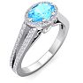 1 1/2 Carat Oval Shape Antique Blue Topaz and Halo Diamond Ring In 14 Karat White Gold Image-2