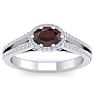 Garnet Ring: Garnet Jewelry: 1 1/2 Carat Oval Shape Antique Garnet and Halo Diamond Ring In 14 Karat White Gold Image-1