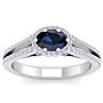 1 1/2 Carat Oval Shape Antique Sapphire and Halo Diamond Ring In 14 Karat White Gold Image-1