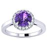 3/4 Carat Round Shape Amethyst and Halo Diamond Ring In 14 Karat White Gold Image-1