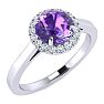 3/4 Carat Round Shape Amethyst and Halo Diamond Ring In 14 Karat White Gold Image-2