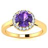3/4 Carat Round Shape Amethyst and Halo Diamond Ring In 14 Karat Yellow Gold Image-1